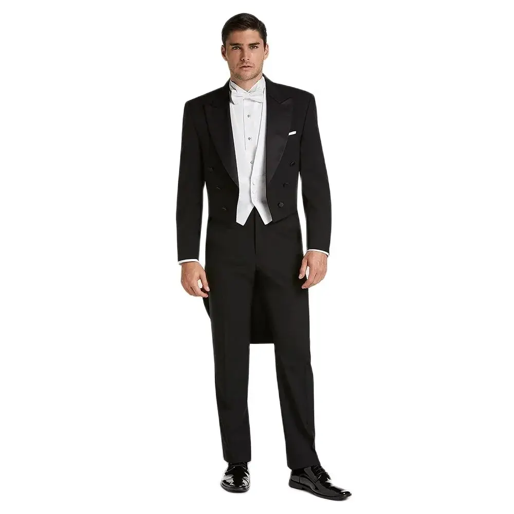 Elegant Wedding Suits for Men 3 Piece (Blazer+Vest+Pants) Chic Peak Lapel Double Breasted Male Suit Banquet Prom Party Tuxedo