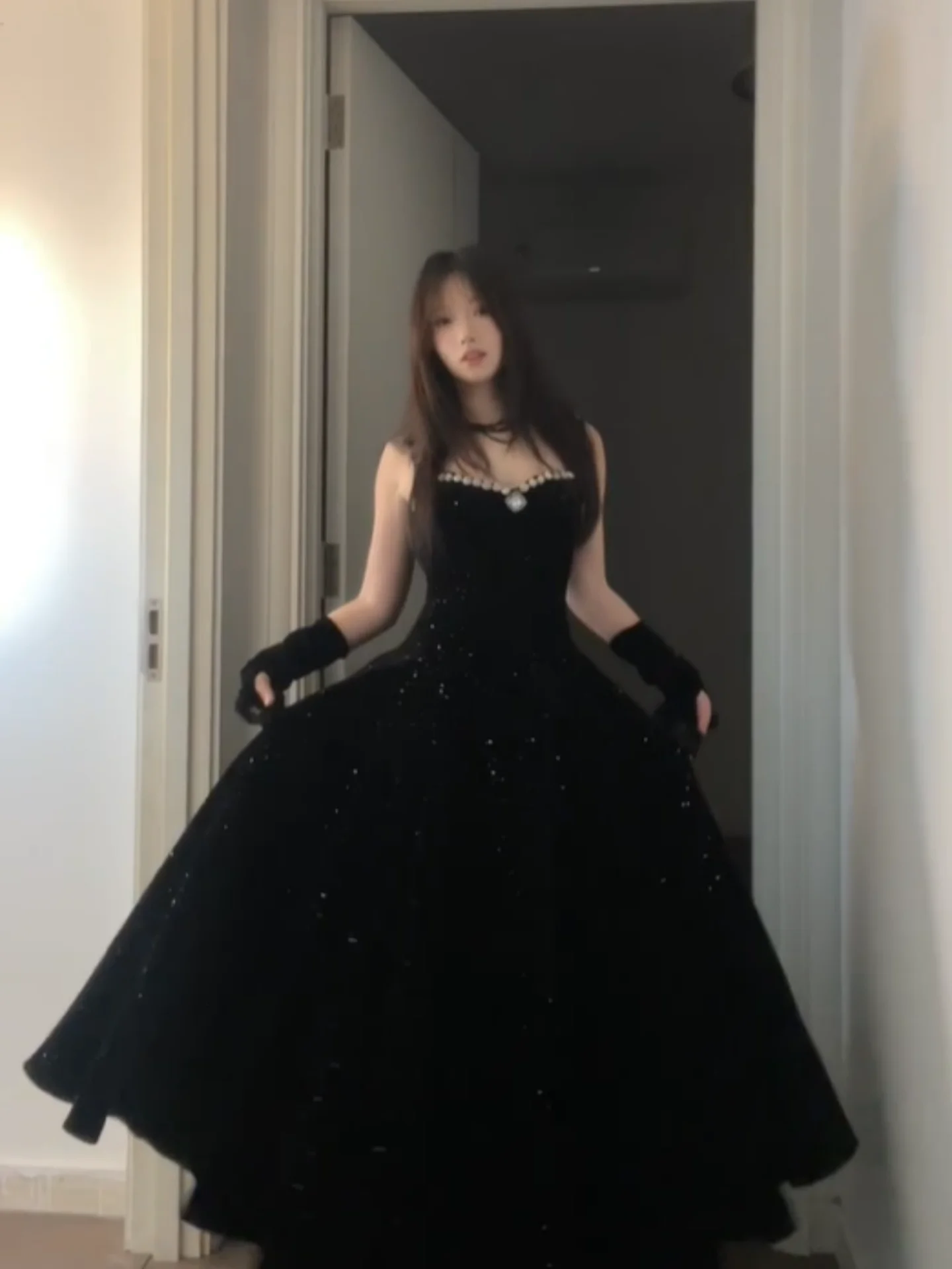 Elegant Velvet Evening Gown Square Collar Birthday Design Sensation Black Strapless Dress Retro High End Luxury Single Piece