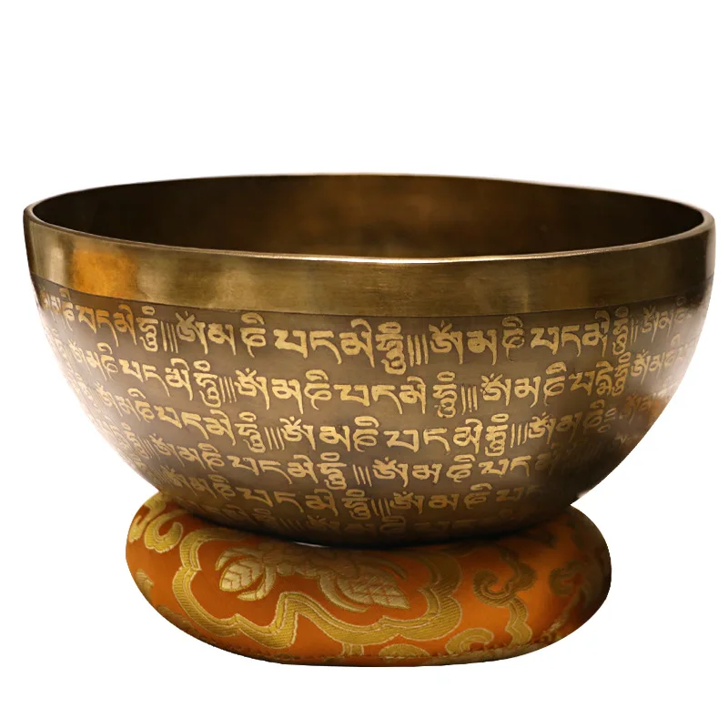 Tibetan Singing Bowl Set Mantra Engravings Meditation Sound Bowl and Wooden Striker Handcrafted Yoga Chakra Balancing Healing