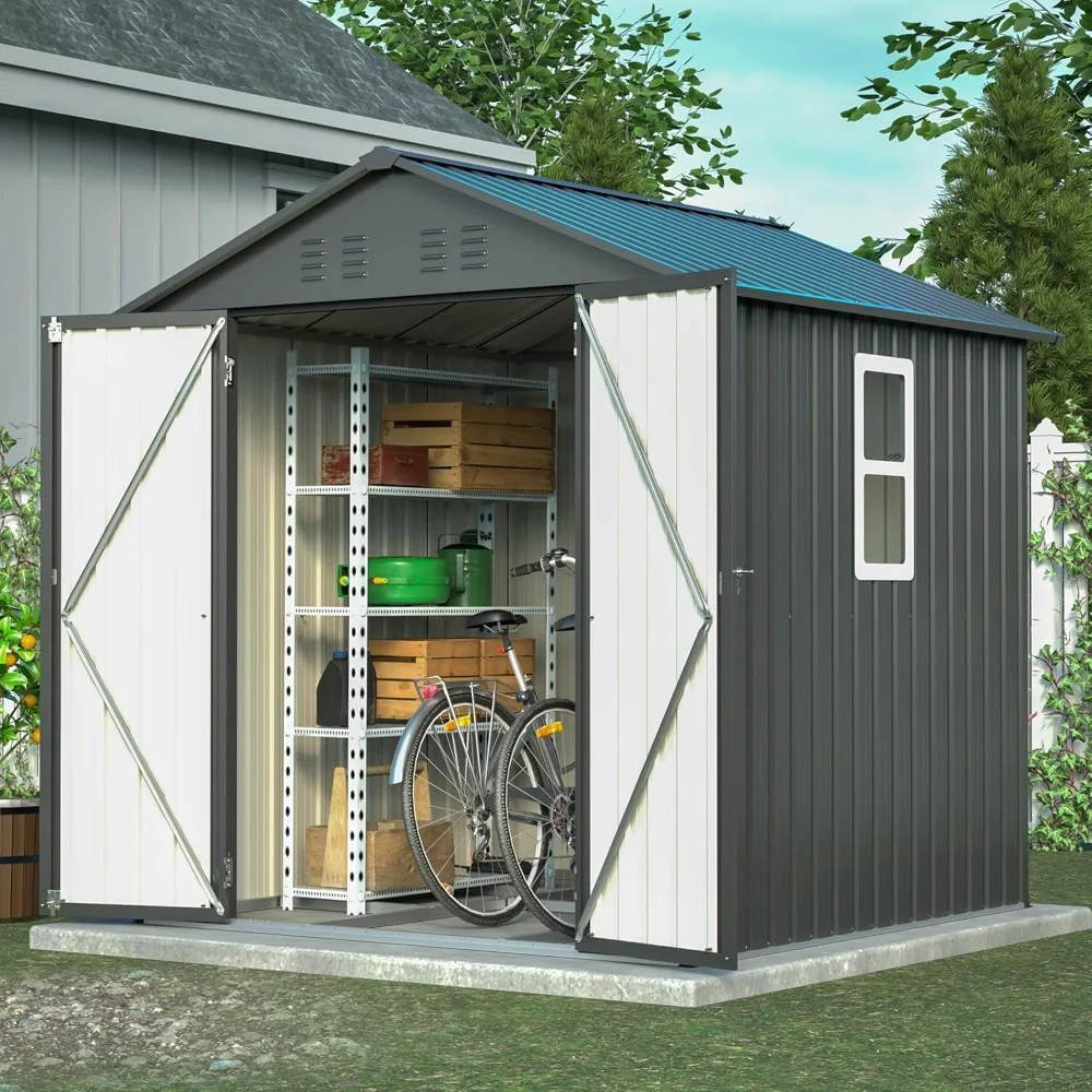 6x6 ft Metal Outdoor Storage Shed,Metal Steel Utility Tool Shed Storage House with Window and Floor Kit for Backyard Garden Pati