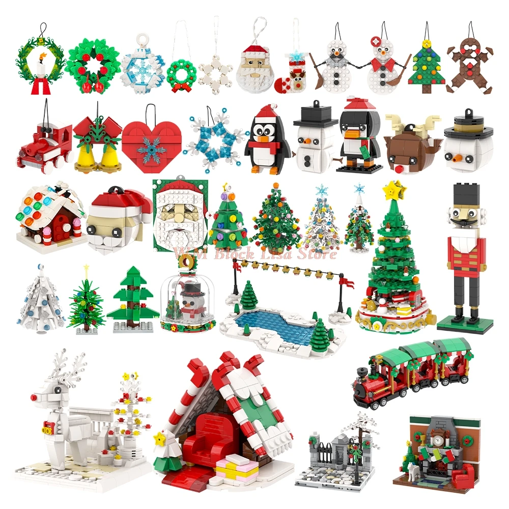 قوالب بناء شجرة عيد الميلاد للأطفال ، ألعاب الطوب ، سانتا كلوز ، إكليل الثلج ، الأيايل ، القطار ، الجرس ، حلبة التزلج ، متوافقة ، هدايا الأصدقاء #1