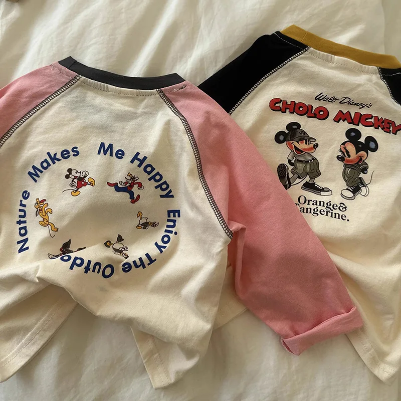 2025 Spring New Kids Cotton T-shirts Sets Baby Boys Girls Long Sleeve Cartoon Mickey Mouse 2PCS Costumes Children's Clothing Top