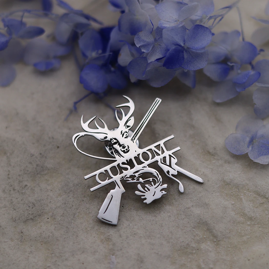 Cxwind broche com nome de cervo personalizado, broche para mulheres e homens, aço inoxidável, alfinetes da moda, crachá, placa de identificação, joias, presentes de casamentos
