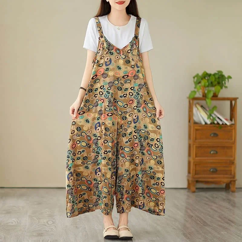 

Floral Jumpsuits Oversized Harajuku One Piece Outfit Women Printing Loose Korean Fashion Wide Leg Pants Casual Vintage Playsuits