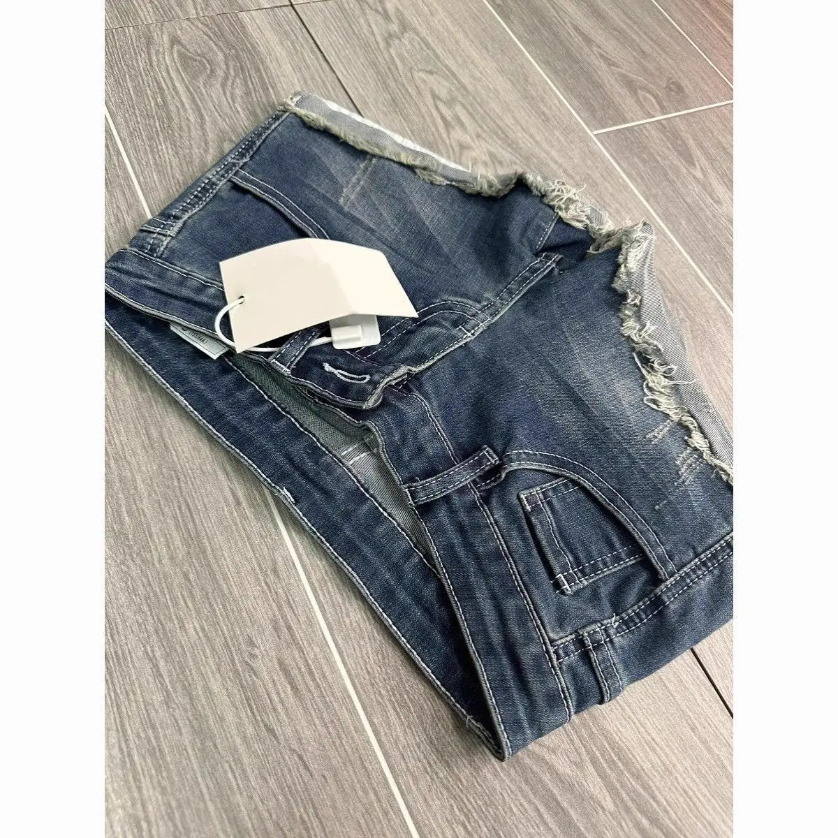 Y2k Retro Women Low Rise Black Wash Cropped Baggy Jeans Wide Leg Frayed Denim Short Pants Fashion Harajuku
