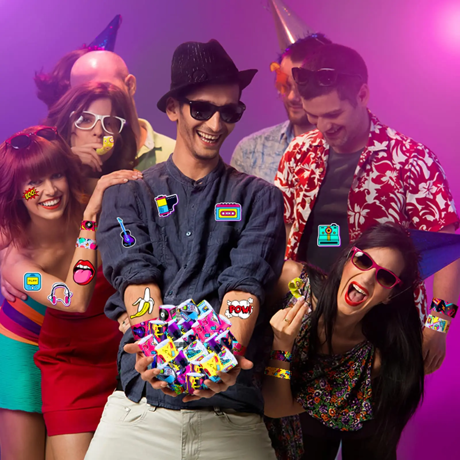 Music Party Favors Slap Bracelets Back to 80S 90S Birthday Decorations Supplies Retro Rock for Kids Adults Classroom Prizes