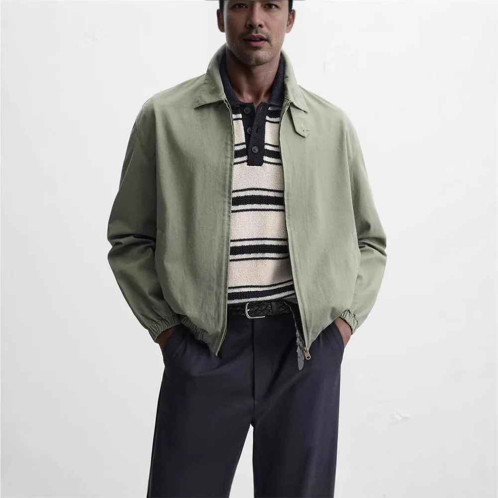 

Spring new men's cotton textured lightweight pilot zipper jacket jacket