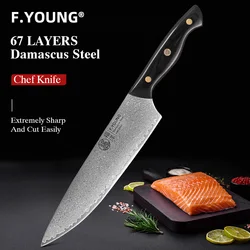 F.YOUNG 8.5 Inch Professional Chef Knife Japanese 67 Layer Damascus Steel Kitchen Knives Blade Super Sharp Cooking Gyuto Knives