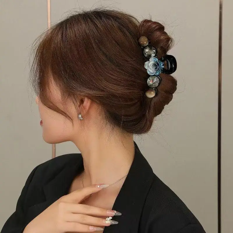 Chic Brown Amber Round Bead Hair Claw Clip Strong Hold Non Slip Design Perfect For Daily Wear Office Parties Outings