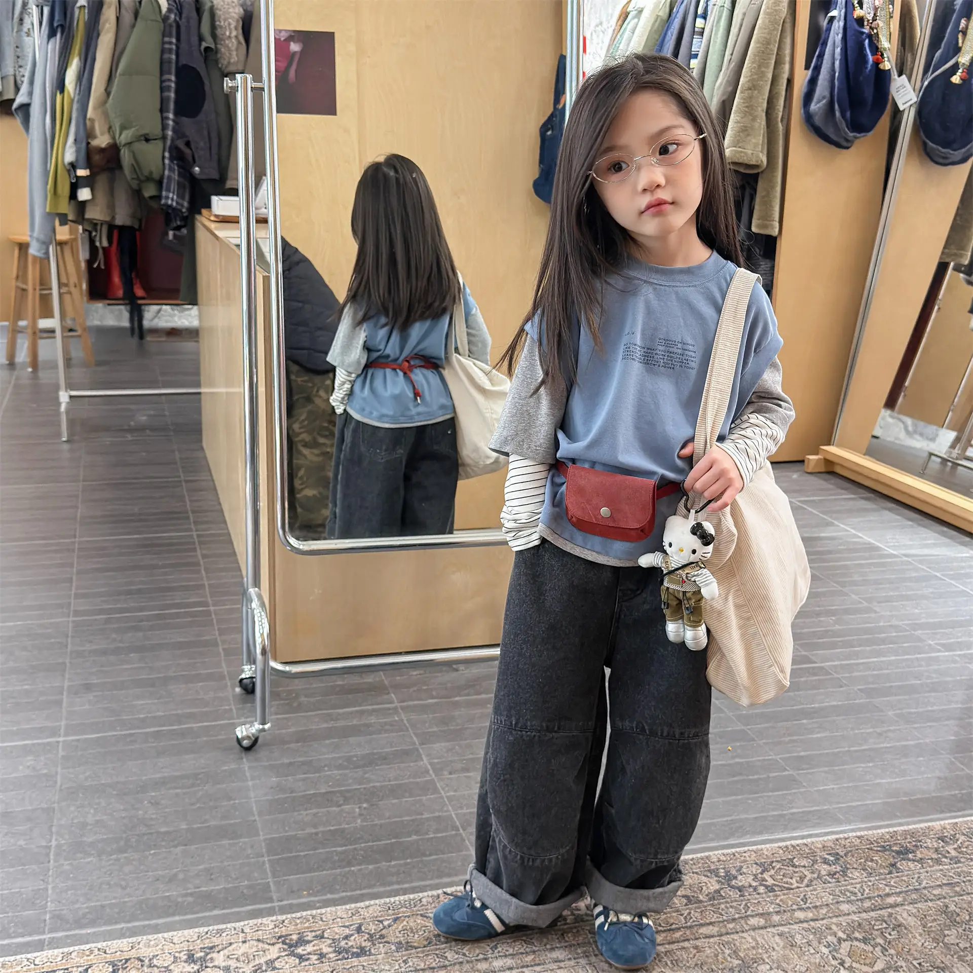 2026 Spring Kids Korean Style Denim Pants for Boys Girls Children's Long Trousers Cargo Crotch Drop Harem Pants Toddler Jeans 4