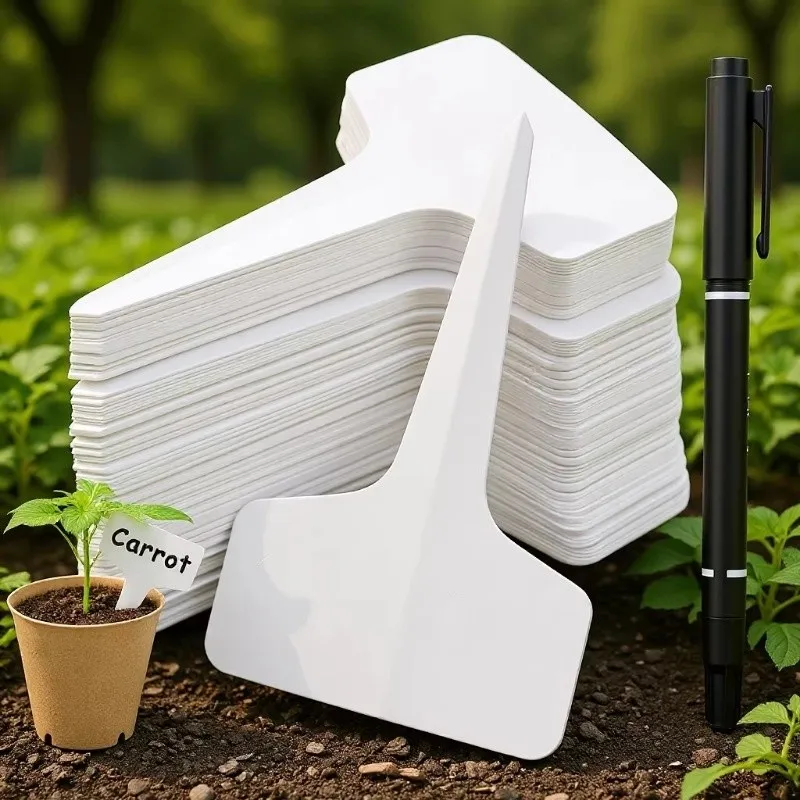 Smooth Writable Surface T-Shape Plant Markers 109 pcs, perfect for Outdoor Garden Marking, White T-Shape Design