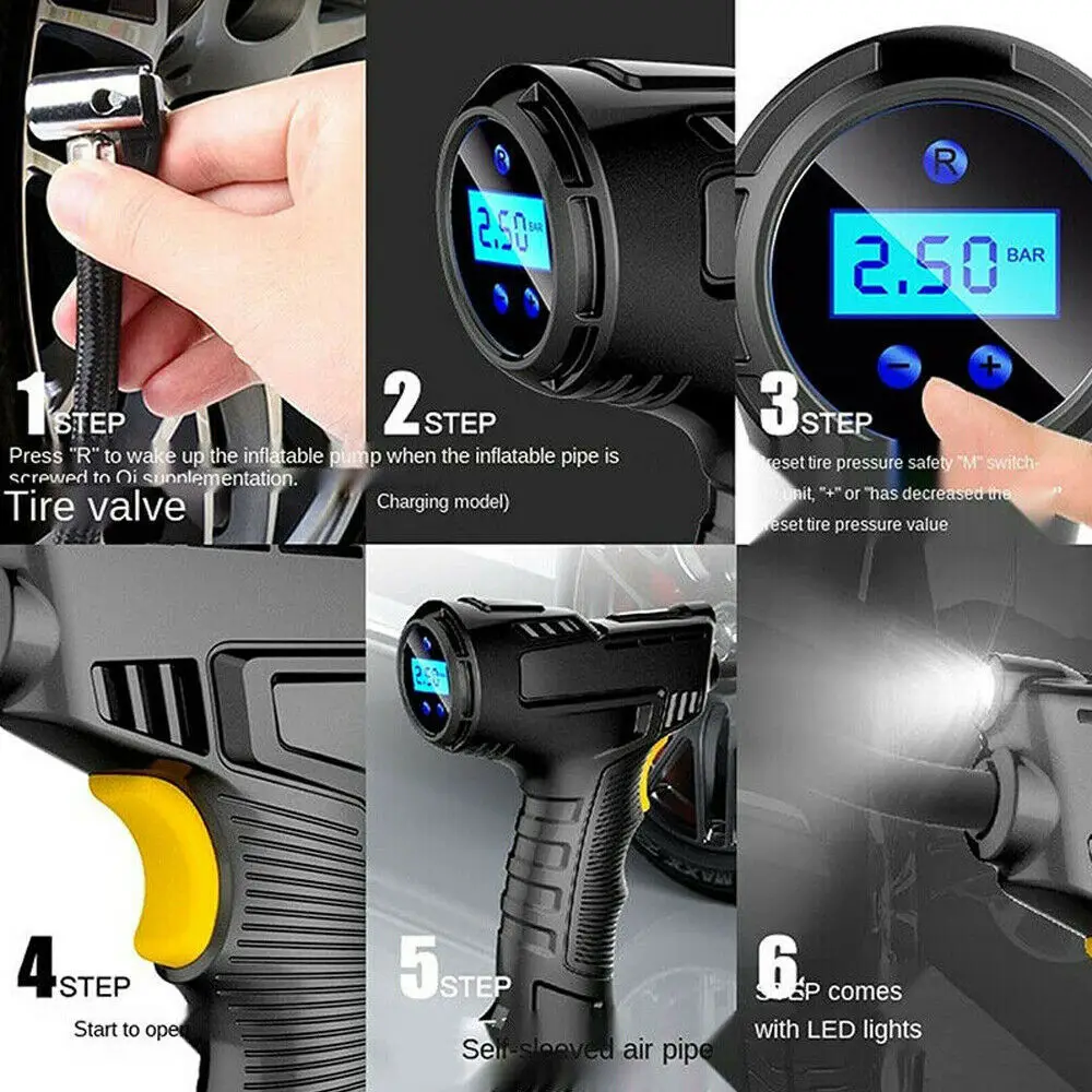 120W Car Air Pump with LED Light Wire/Wireless Inflatable Compressor Car Tire Inflator Digital for Car Bicycle Balls