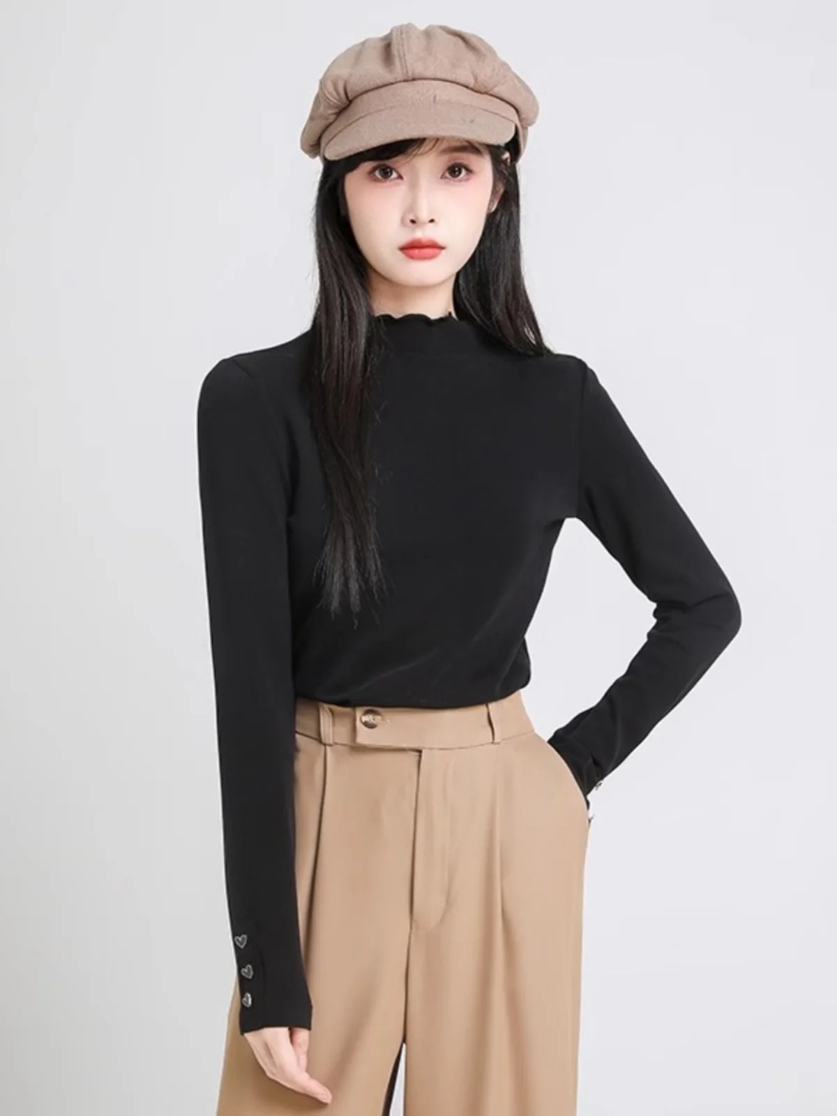Slim Fit Long Sleeve Base Shirt Women's Early Spring 2026 Autumn Winter New Style Half High Collar Fashionable Small Shirt In...