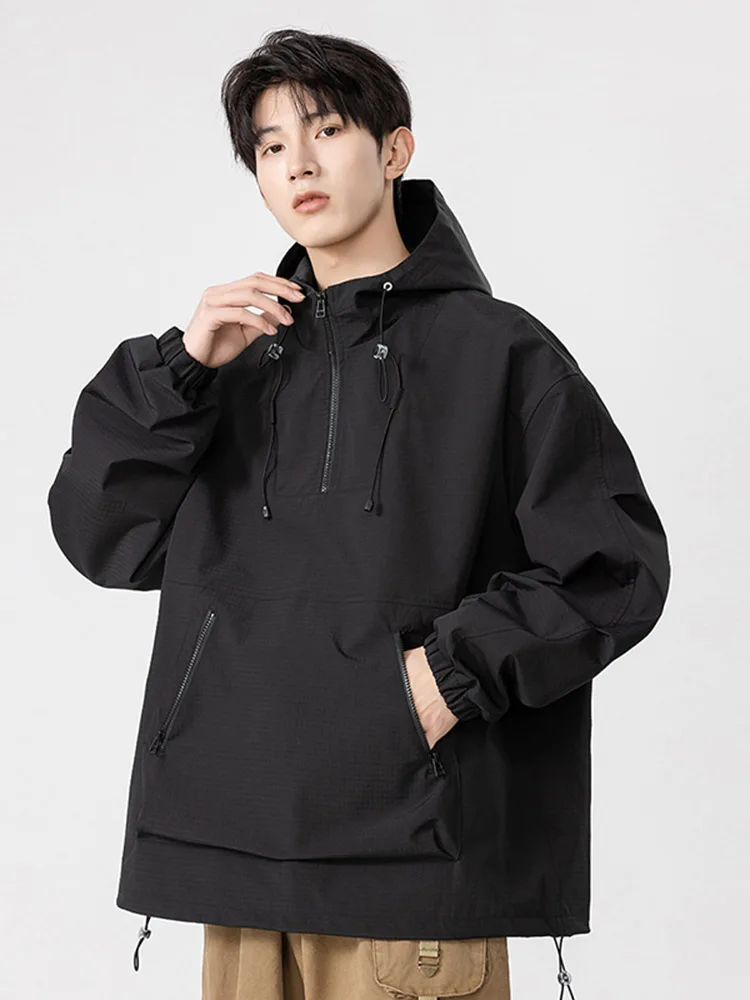 

Мужская демисезонная куртка для активного отдыха, свободного кроя, в уличном стиле, ветрозащитная, модная, повседневная, с капюшоном, на молнии, с карманами