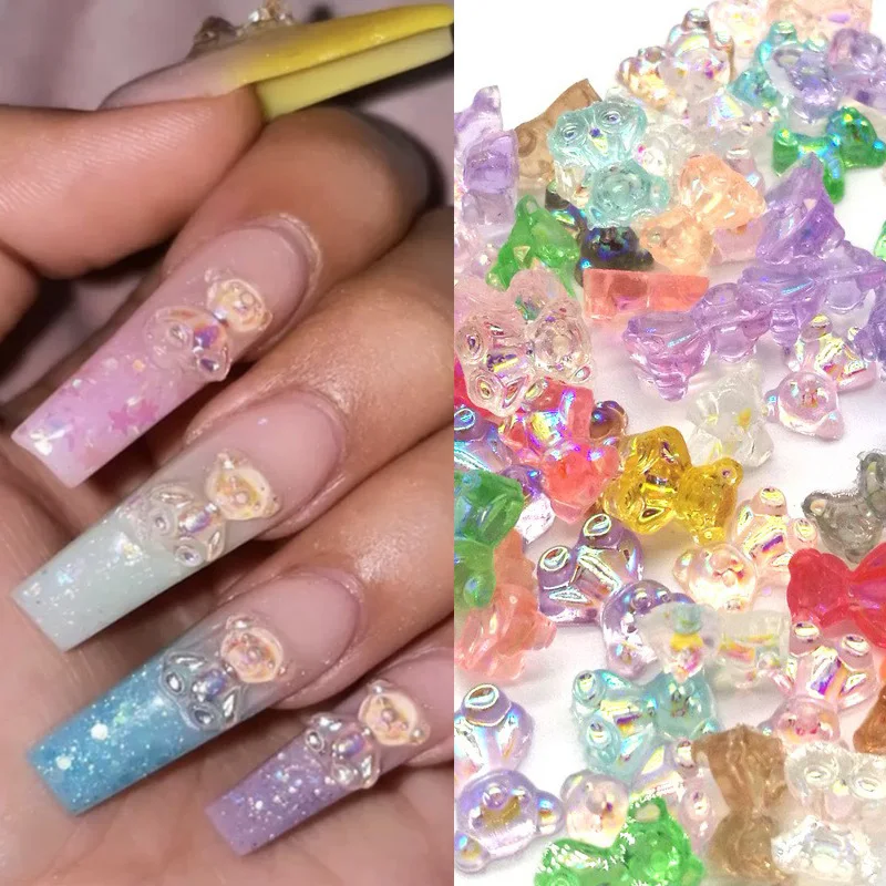 3D Nail Crystal Aurora Bear Nail Decoration Glitter Crystal Resin Gummy Bear Nail Art Rhinestones Woman DIY Manicure Accessories