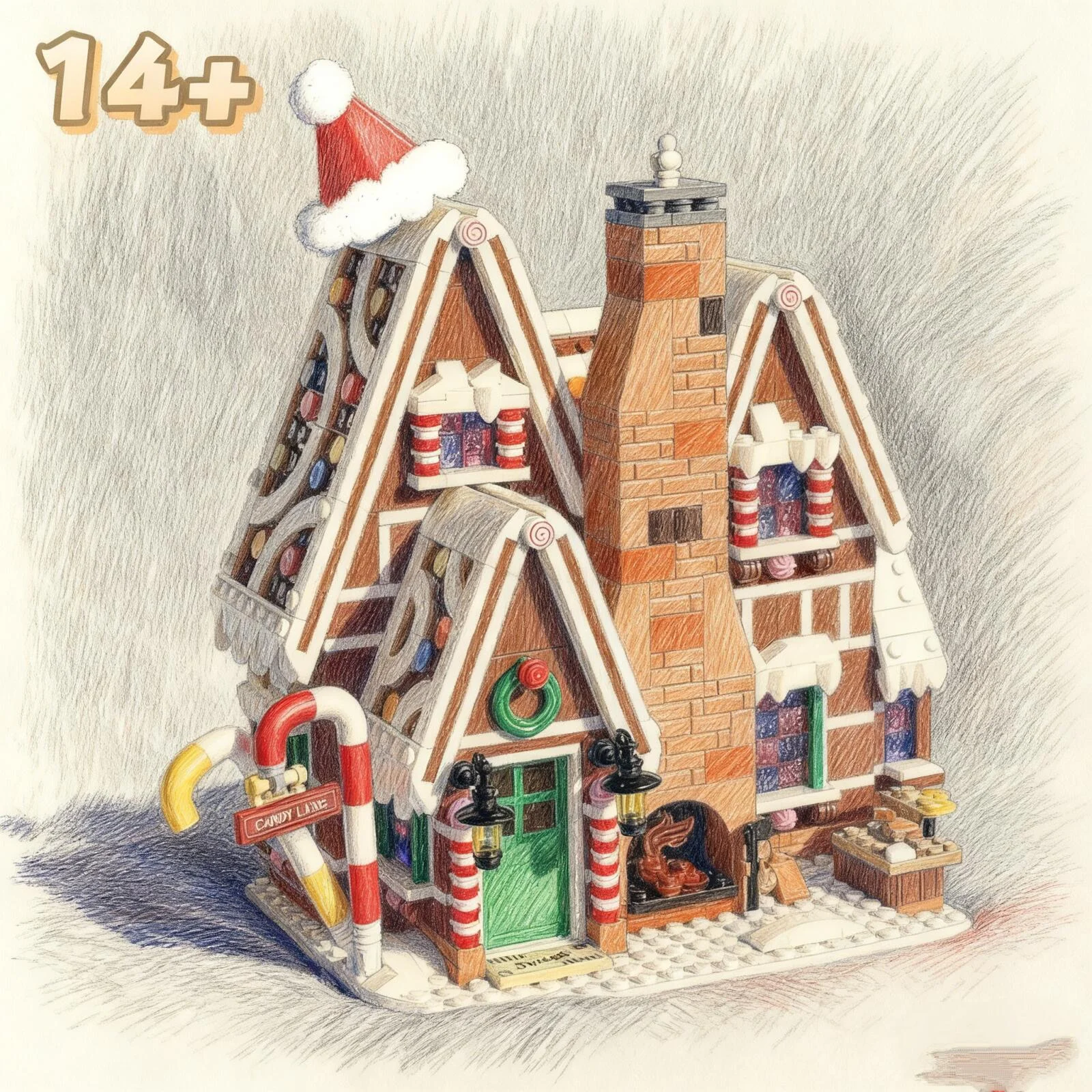 

1477 шт., город, Рождественская улица, зимняя деревня, пряничный человечек, Лось, пряничный домик, 10267, строительный блок, модель игрушки, Рождественский подарок