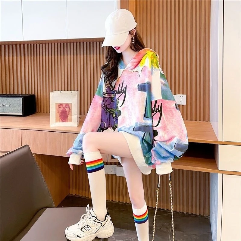 Dameshoodies Sweatshirts Grafische dropshipping Esthetische lange mouwen Jeugdige kleding Katoenen jas Emo Tie Dye Vrouwelijke top met capuchon