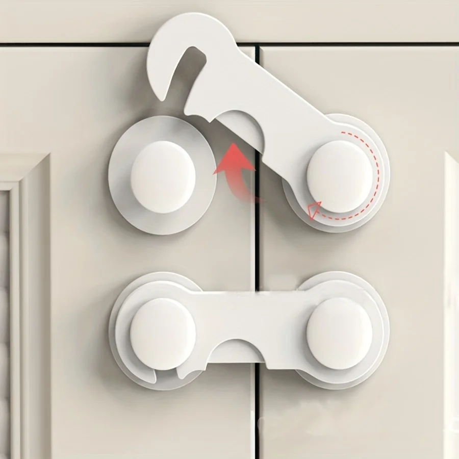 Safety Cabinet Lock with Keyless Entry & Lock - Heavy-Duty White Plastic Adjustable -Tip Bracket for Refrigerator, Wardrobe