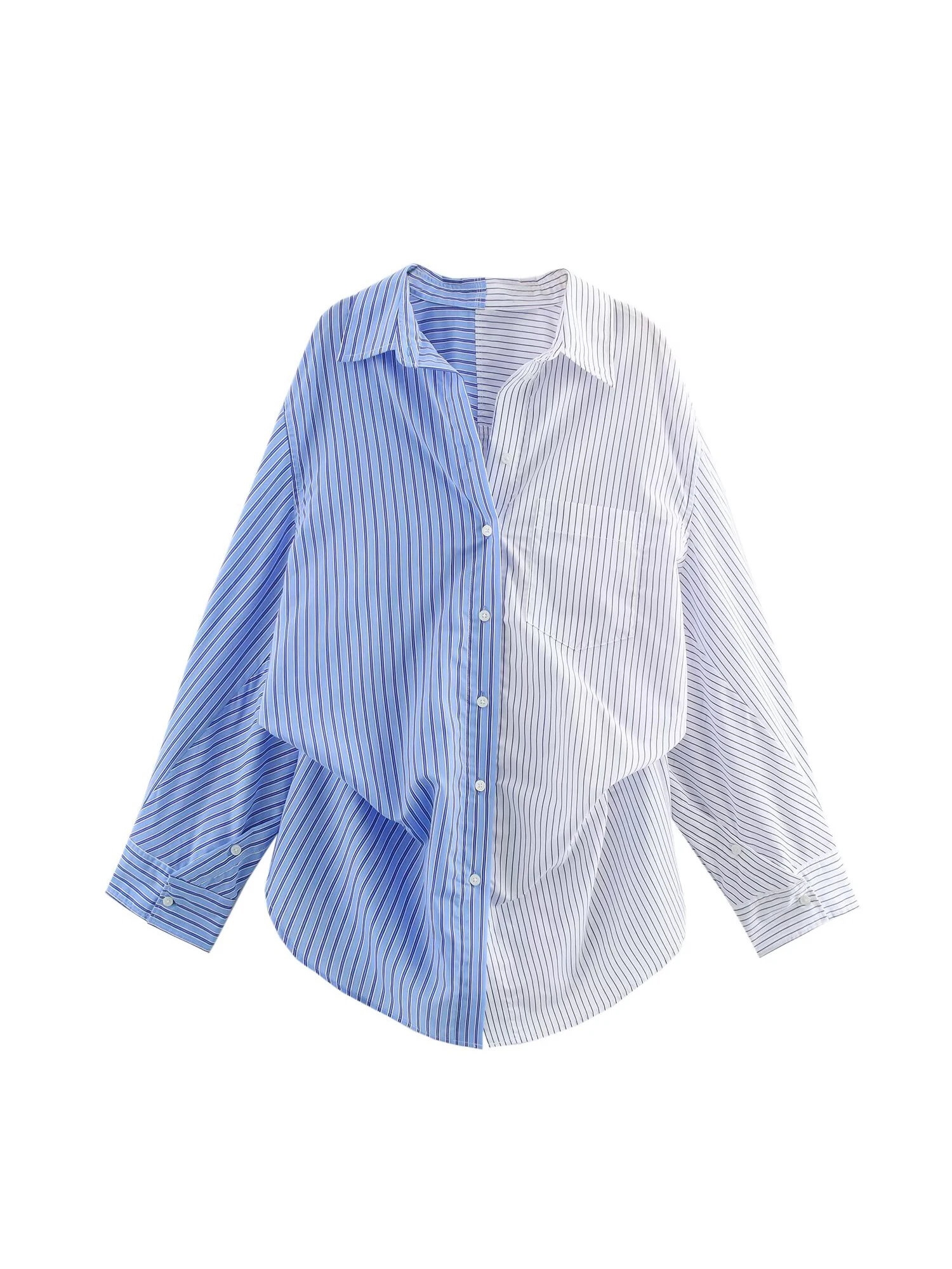 

Women's Blue Striped Shirts Blouses Y2k Vintage 2000s Elegant Aesthetic Long Sleeve Patchwork Shirt Fashion Clothes Autumn 2025