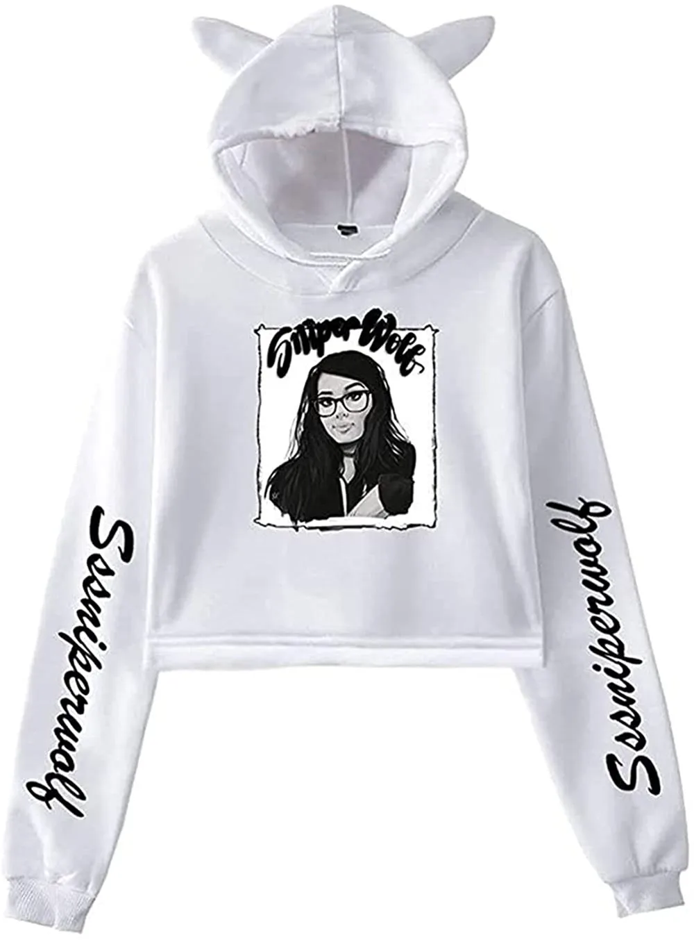 SSSniperWolf-Sweat à capuche court pour femme, pull chat Merch, haut court, streetwear Harajuku, vêtements Kawaii