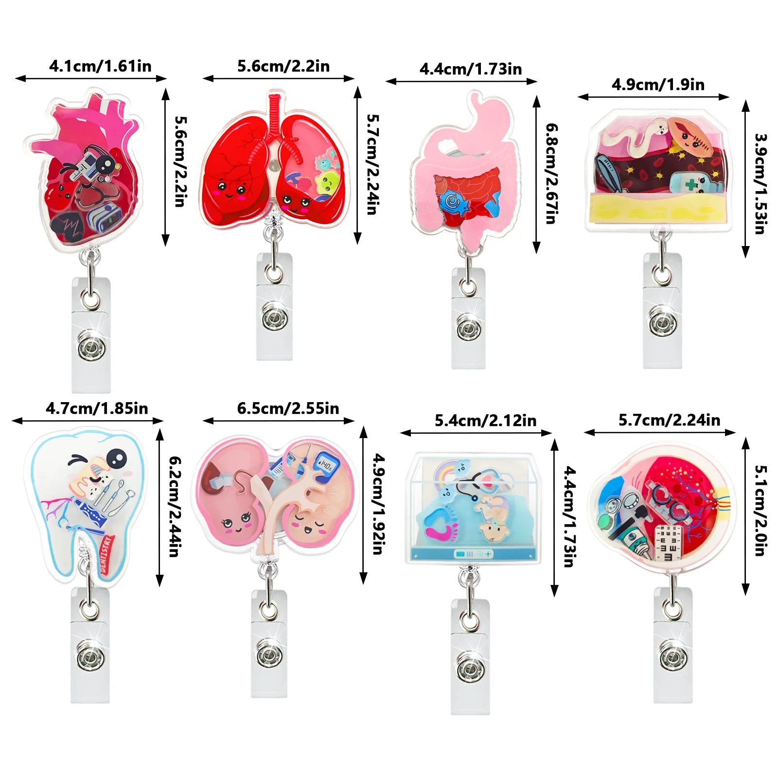 Glitter Acrylic Retractable Badge Reel Clip Portable ID Credential Holder Pendant Decorative Gift For Nurse Office Worker