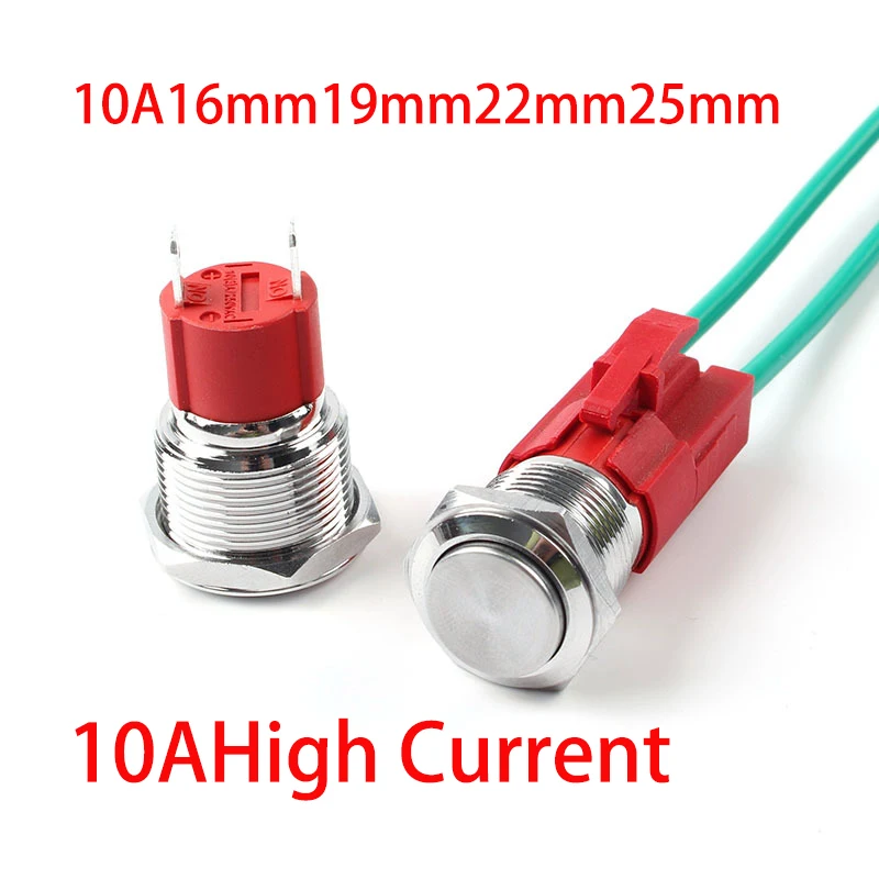 16/19/22mm 10A Waterproof Metal Push Button Switch Light Momentary Latching Car Engine Power Switch 5V 12V 24V 220V Red Blue