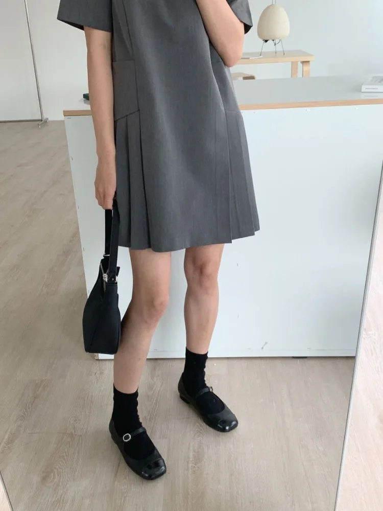 Saia Midi Plissada Feminina Ele Chic, Estilo Coreano, Cintura Alta, Verão, Modelo A-Line