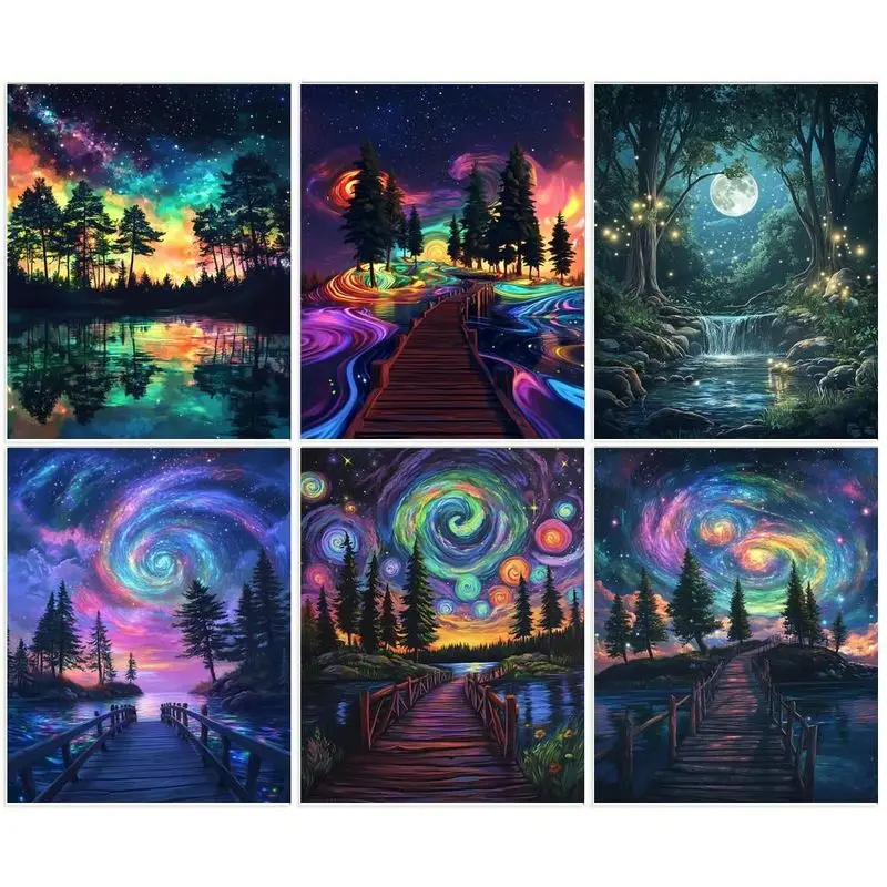 GATYZTORY Painting By Numbers Kits Night Landsape Acrylic Paint On Numbers Dream Sky Picture For Adults Diy Gift For Home Decors