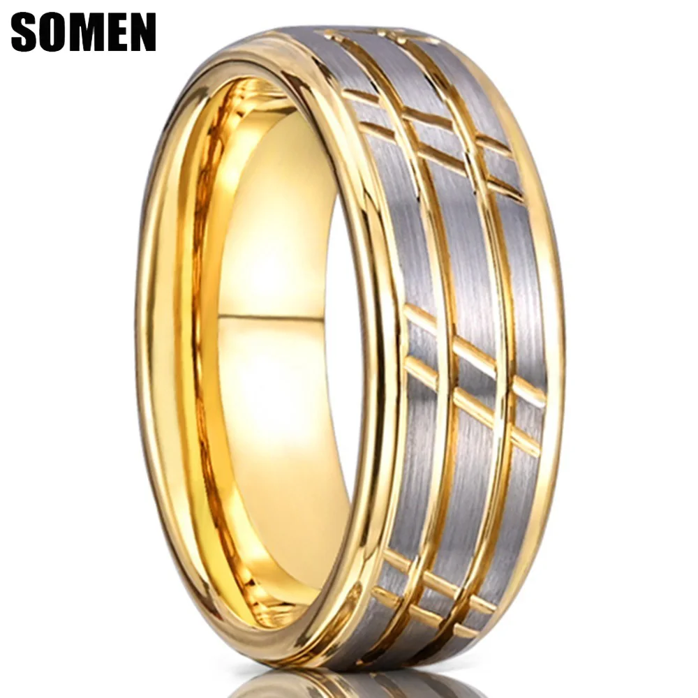 

Женское кольцо из карбида вольфрама 8 мм для мужчин и женщин, обручальное кольцо золотого цвета с канавками, кольца для пар, юбилейные ювелирные изделия anillos