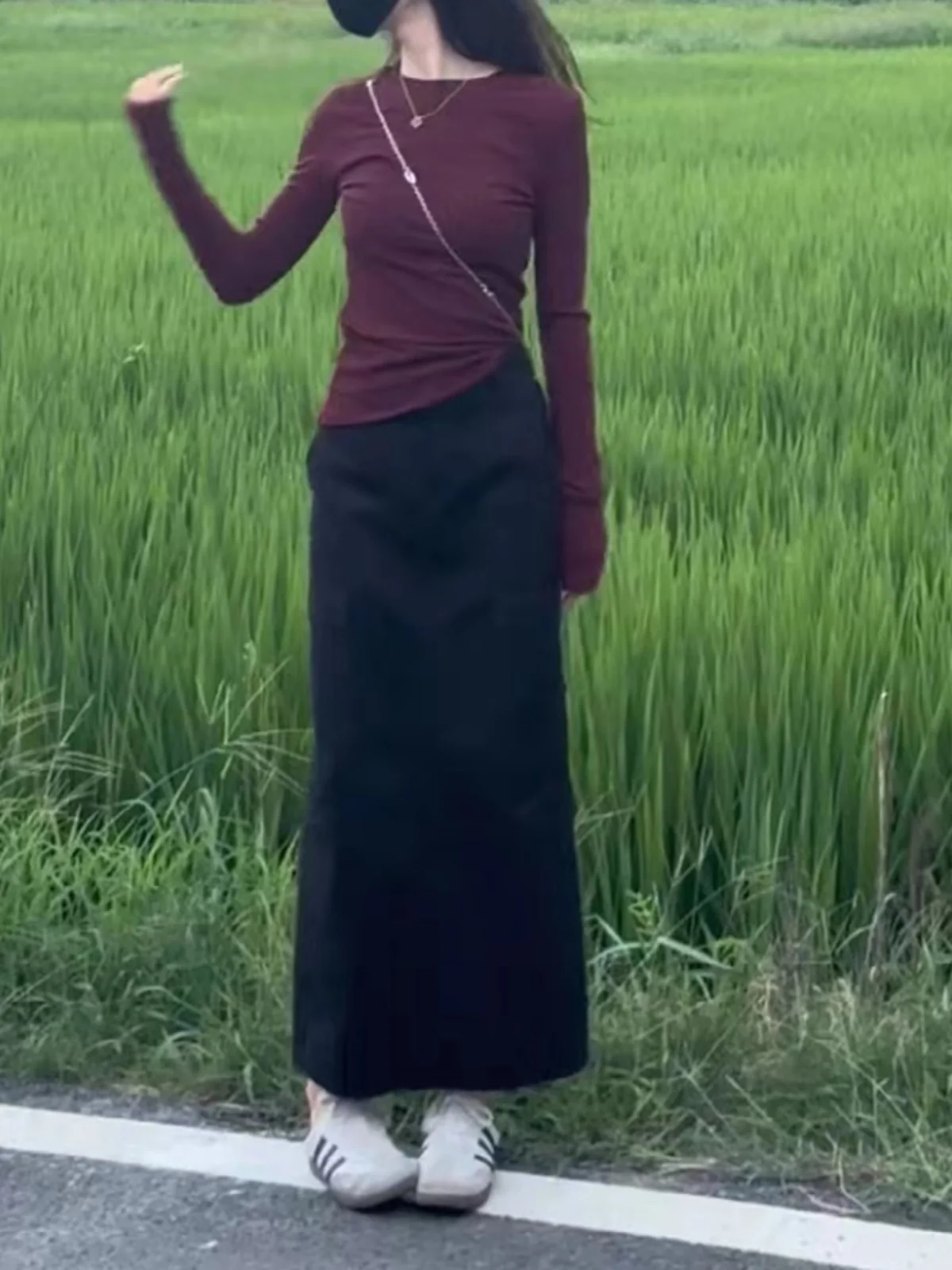 

Ankela Red Long Sve Base irt Inner Wear oulder Length Women's Sle Trendy Unique Top plus Size Fat MM Spring Upper