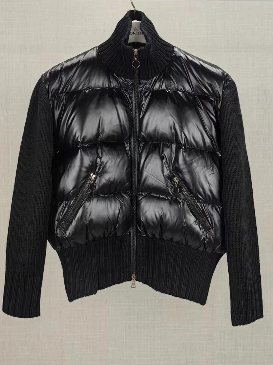 オルト パファージャケット レディース スタンドカラー ニット スプライシング 冬 ストリート スタイル ダウンコート メモリーファブリック ホワイトグースダウン