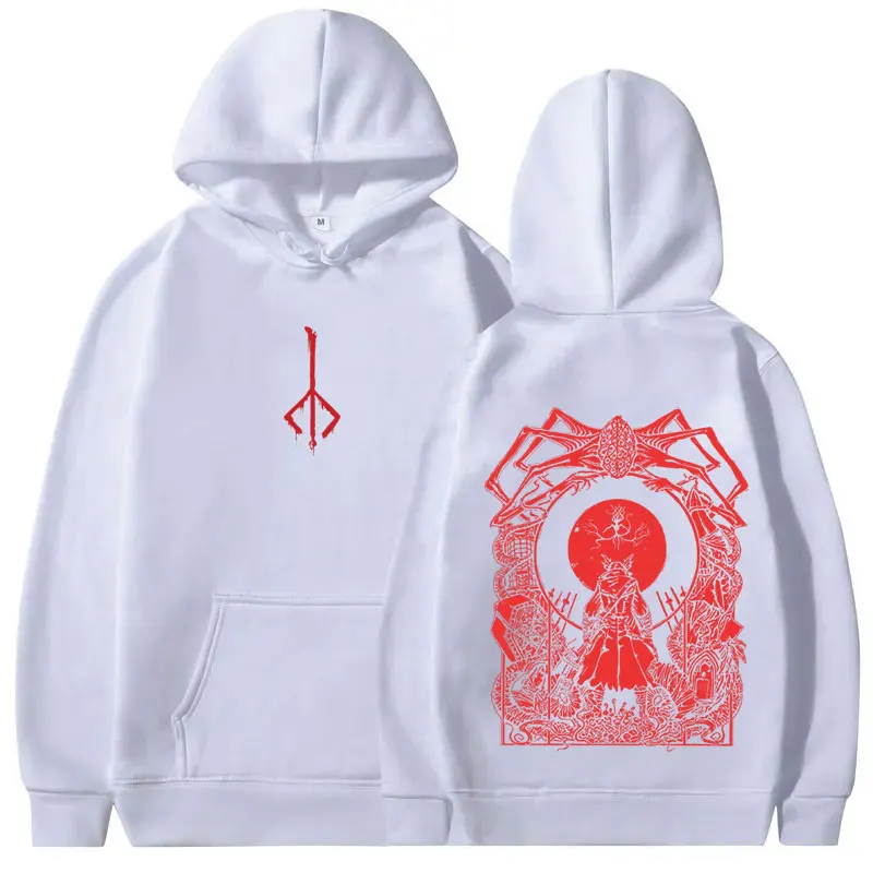 Herren Loose-Fit Streetwear, Bloodborne Game Grafik-Hoodie, Horror Hunter Cosplay Hoodie, Unisex Casual Retro Pullover – Detail 3