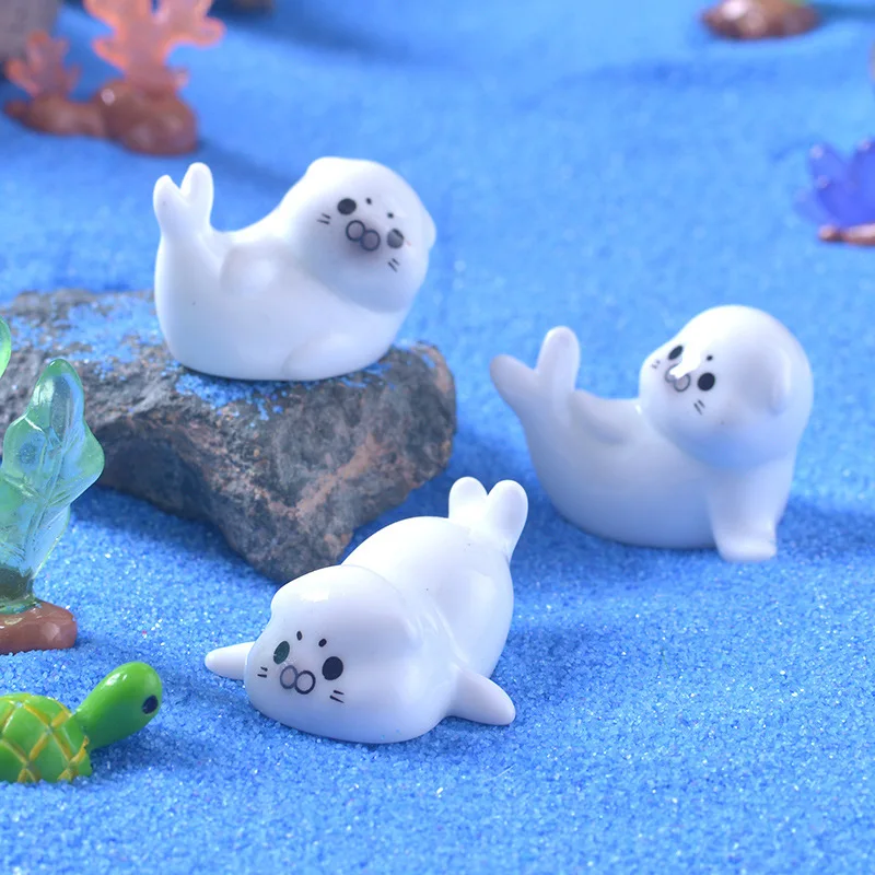 4Pcs Mini Sea Lions Resin Miniature Figurines Micro Landscape Small Sea Lion DIY Fish Tank Decoration Fairy Garden Home Decor