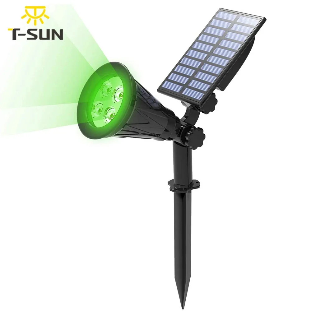 T-SUN 1/2 Packs Groene Led Zonne-verlichting Solar Spotlight Waterdichte Solar Wandlamp Solar Tuin Licht Solar Lamp Outdoot
