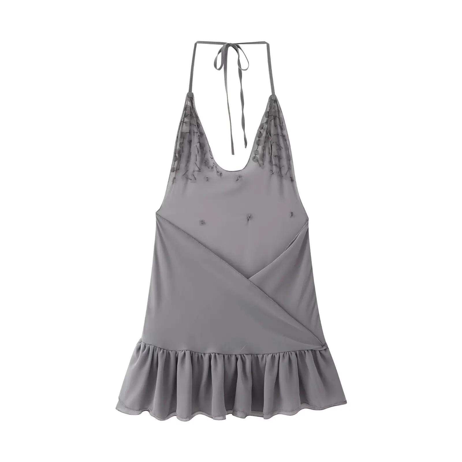 Vestidos cortos sexis de lentejuelas para mujer, vestido con cuello en V y cuello Halter con cordones y dobladillo con volantes y espalda descubierta para mujer, bata de fiesta de noche para discoteca de verano 2025