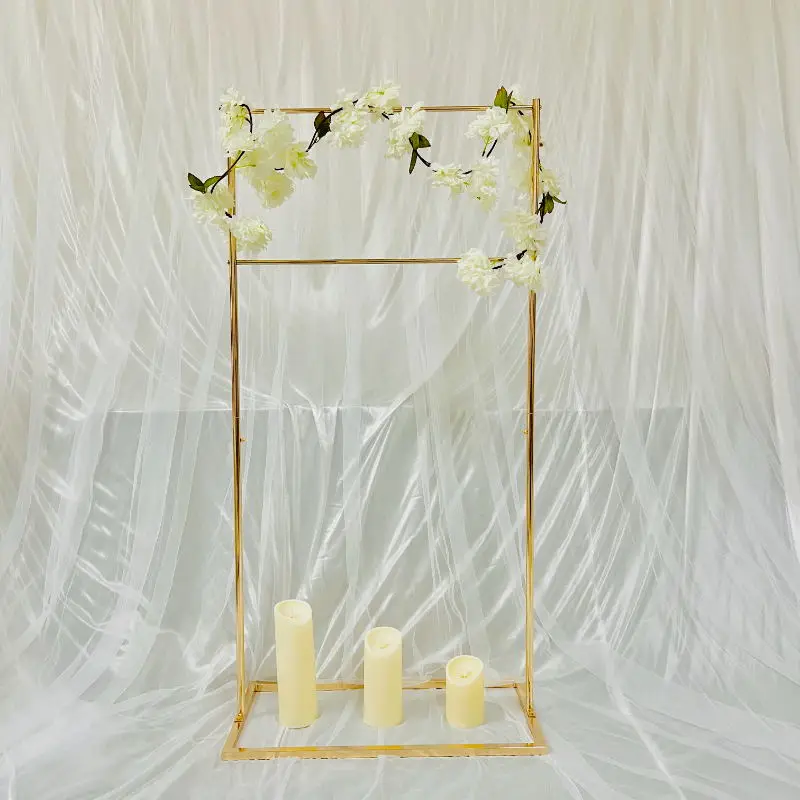 

2pcs Shiny Mirror Gold Wedding Table Ceterpieces Welcome Sign Rack Flower Stand Candle Holder Decoration Floral Arch Backdrops