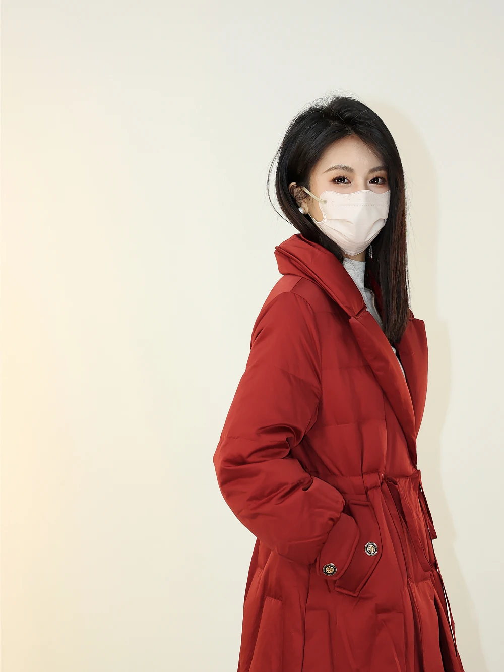 

Cisas Sle Women's Long Coat White Goose down Puffer Jaet Slimming Waist Design Winter Faion Commute Windbreaker