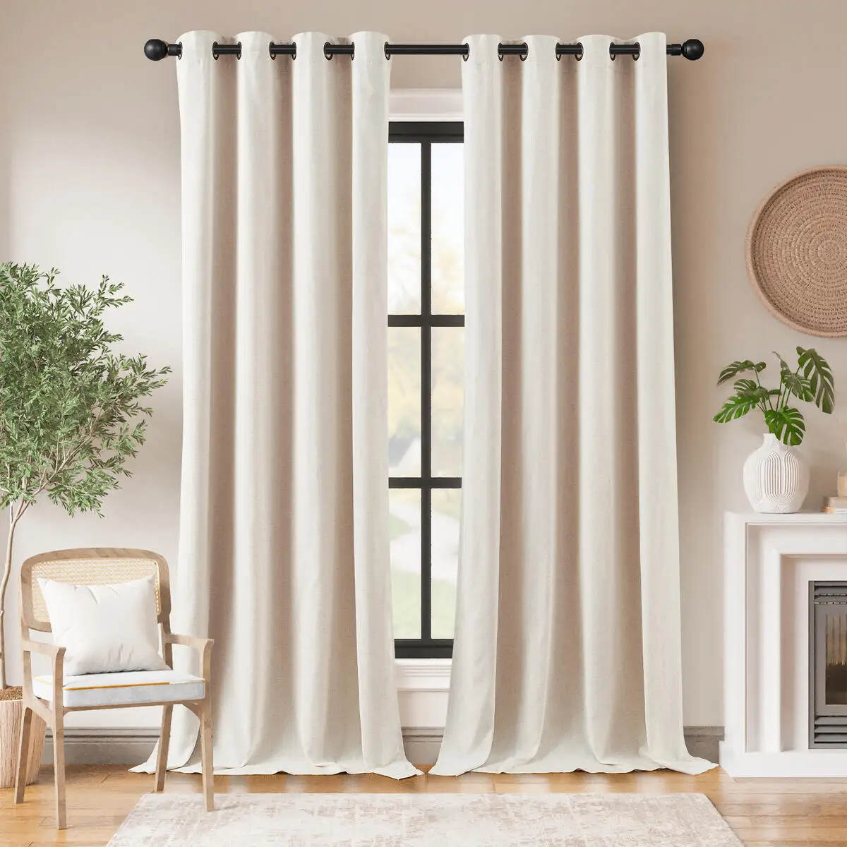 

JINCHAN 2 Panels Blackout Linen Blend Curtains Living Room Bedroom Grommet Top Room Darkening Window Drapes Farmhouse Curtains