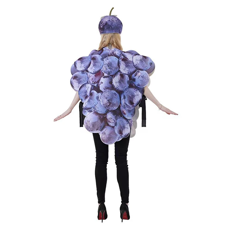 Grape Costume Sleeveless Vest with Hat Fruit Halloween Cosplay Costume for Women Men