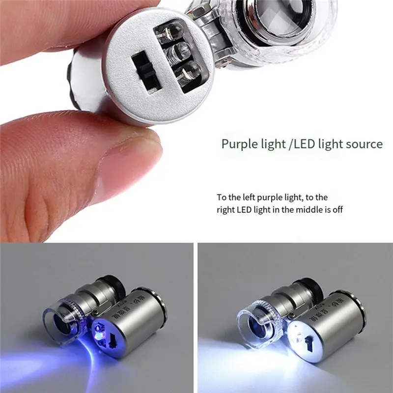 Exquisite-1 PCS Portable Mini Pocket 60X Microscope Handheld Magnifying Glass Loupe UV Light Currency Detector