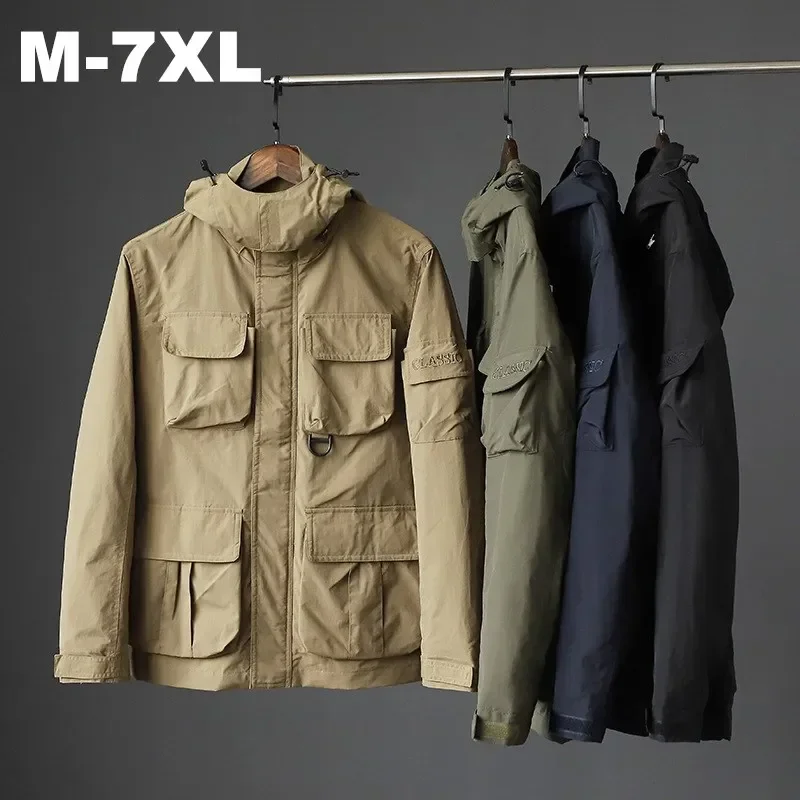 Men Outdoor Hiking Jacket Climbing hunting Waterproof Hooded Windbreaker Coat Spring Autumn Thin Multi-pocket Cargo Jacket