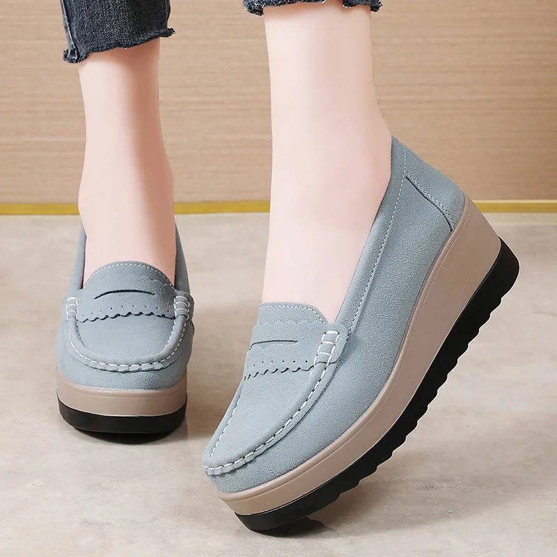 Spring Autumn new thick soled height increasing casual shoes simple comfortable versatile slope heel wear-resistant single shoe