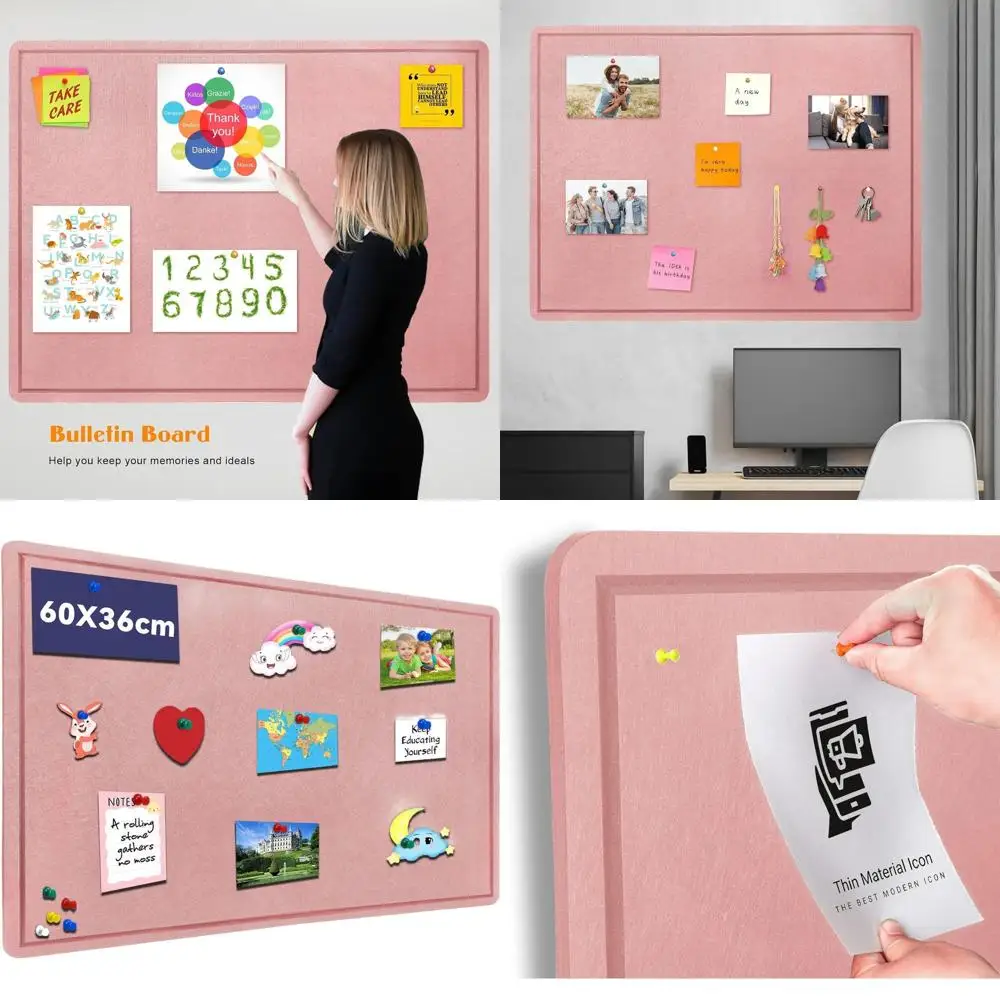 

Декоративная фетровая доска для заметок 60 x 36 см – Складная доска для заметок с 30 кнопками, розовая