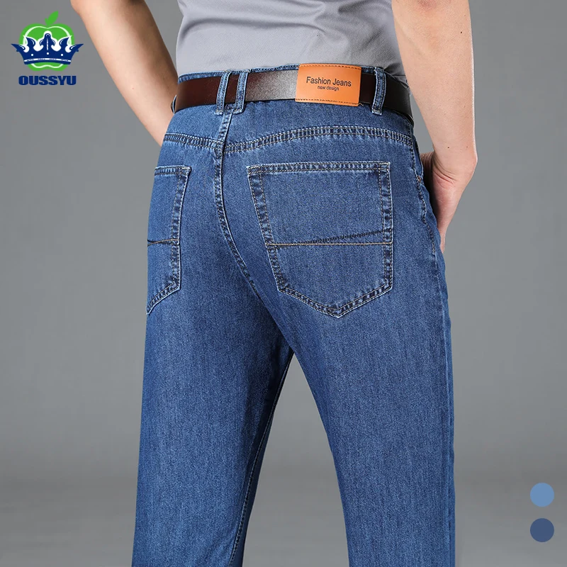 2024 Autumn Winter High Quality Jeans Men Brand Denim 100%Cotton Men's Business Loose Straight Long Trousers Large Size 40 42