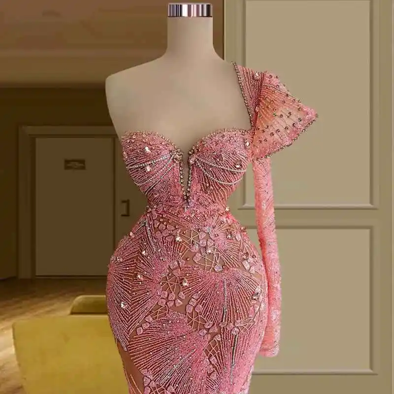 Superbes robes de cocktail à une épaule à lacets, appliques perlées, robe formelle personnalisée, robe de cour, robe de soirée