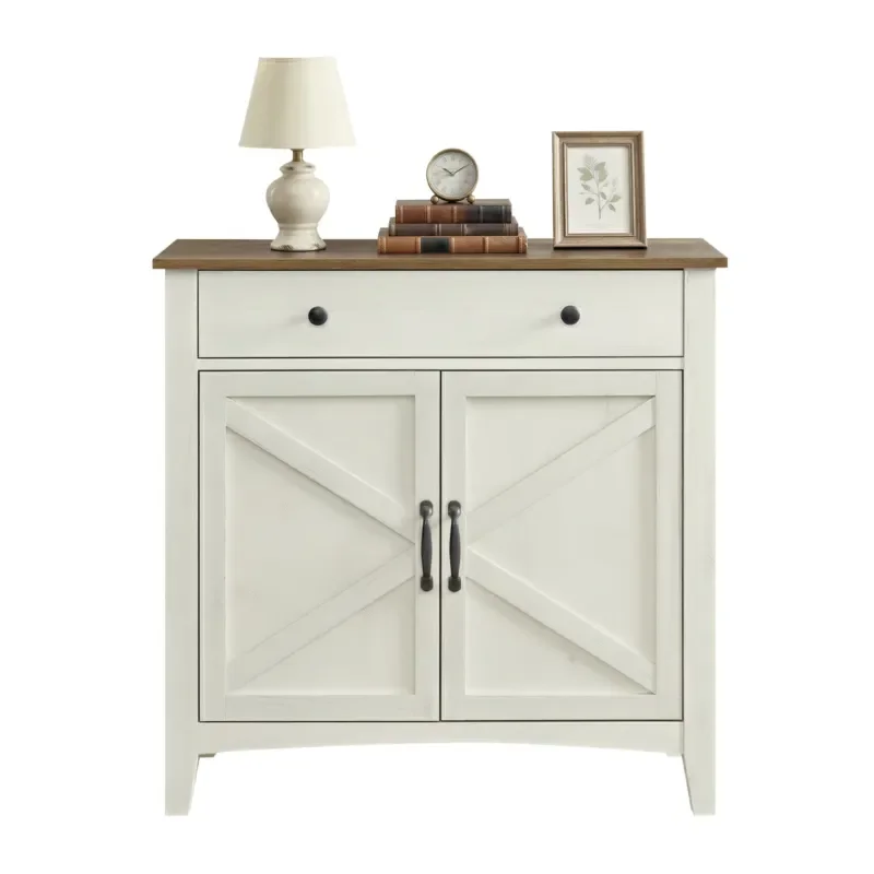 Farmhouse Style Living Room Storage Cabinet with 2 Drawers and 2 Adjustable Shelves Cable Management Home Furniture Organizer
