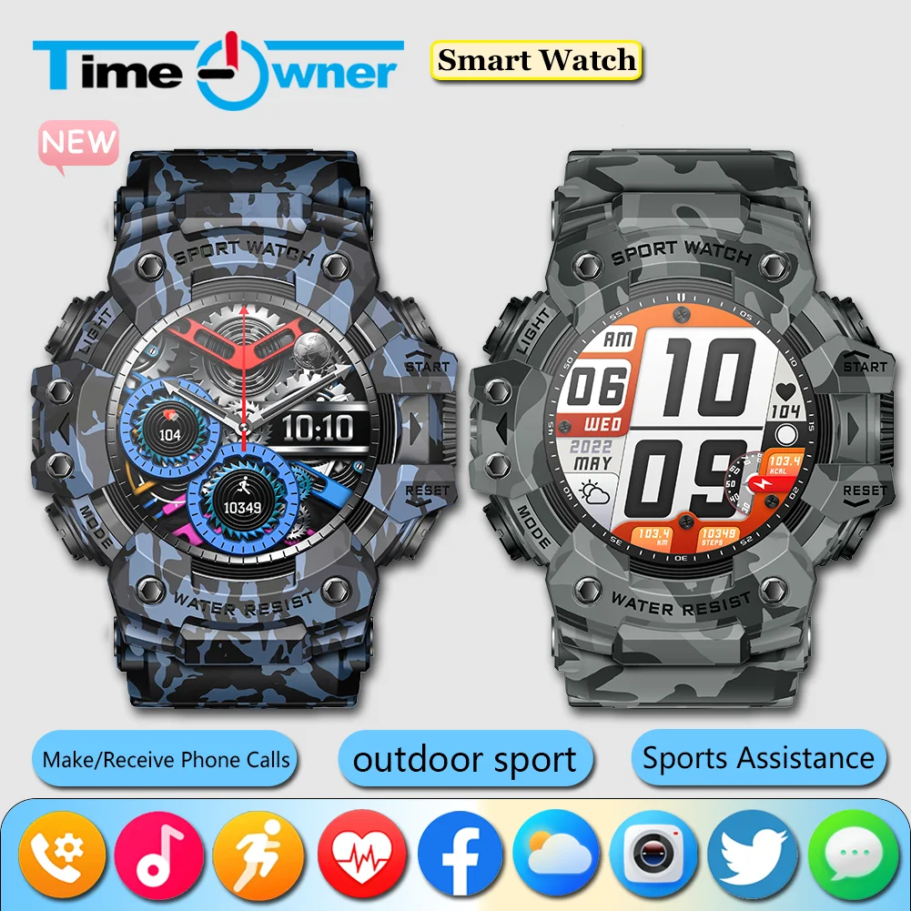 

2025New Outdoor Fitness Activities Smart Watch Men Hiking Pedometer Compass LED Flashlight IP68 Waterproof Call Smartwatch