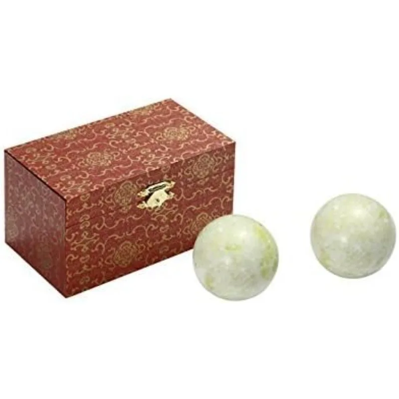 

BRABUD 1.4'' Light Green Marble Baoding Health Chinese Stress Exercise Balls Craft Collection with Bag