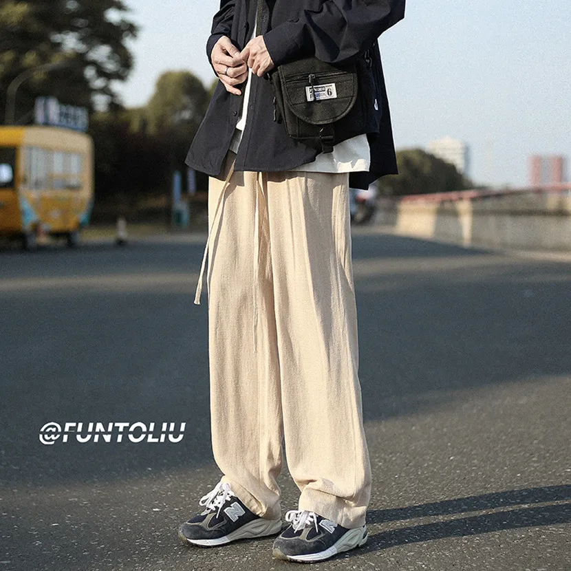 

Мужские летние тонкие дышащие повседневные длинные брюки прямого кроя, широкие спортивные брюки, модные свободные брюки с удобной свободной талией