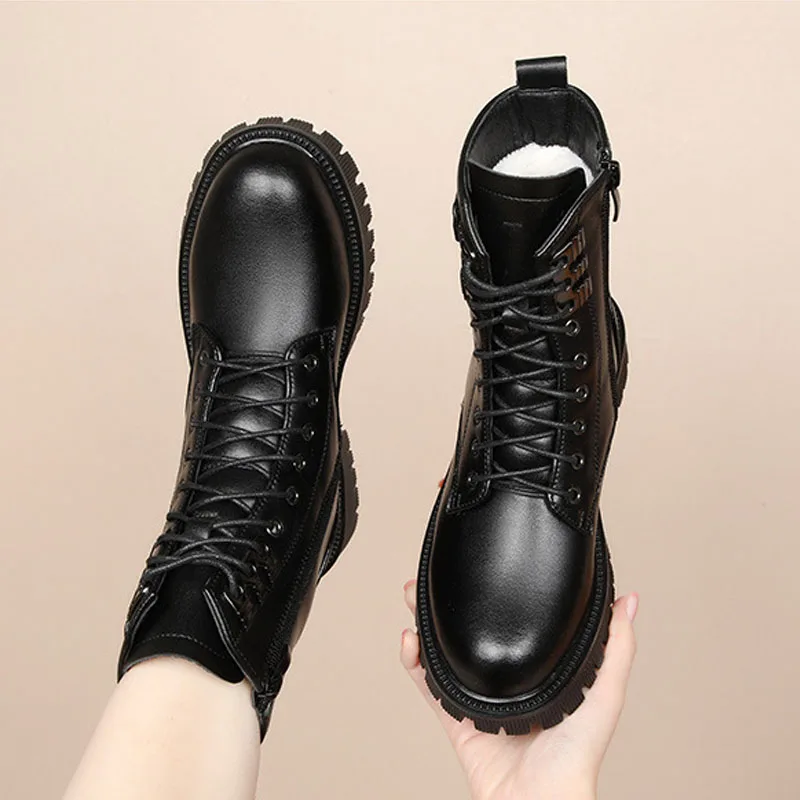 Drkanol-botas plataforma com salto grosso para mulheres, ankle boots de lã quente, estilo casual, street style, outono e inverno, 2024